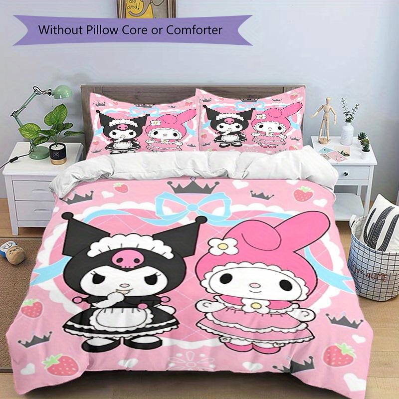 3pcs Kuromi, My Melody Breathable Polyester Bedding Set Soft Duvet Cover and 2 Pillowcases,Suitable for All Seasons, 082612b