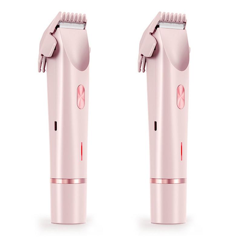 

2X Bikini Trimmer For Women Electric Shaver 2-In-1 Body And Facial Hair Removal Double Head For Pubic Face Underarm Legs рожевий