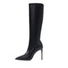 2025 Autumn Black Leather High Heel Over-the-Knee Pointed Toe Boots with Zipper