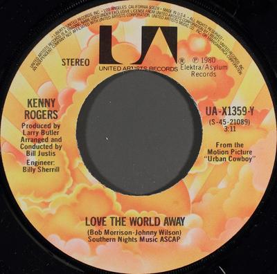 7-palcový singel KENNY ROGERS - Love The World Away UAX1359Y United Artists 1980 USA Pop Použitý