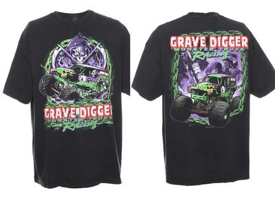 T-shirt Noir en Coton 2 Côtés Grave Digger Monster Truck Racing Tailles S5XL Unisexe