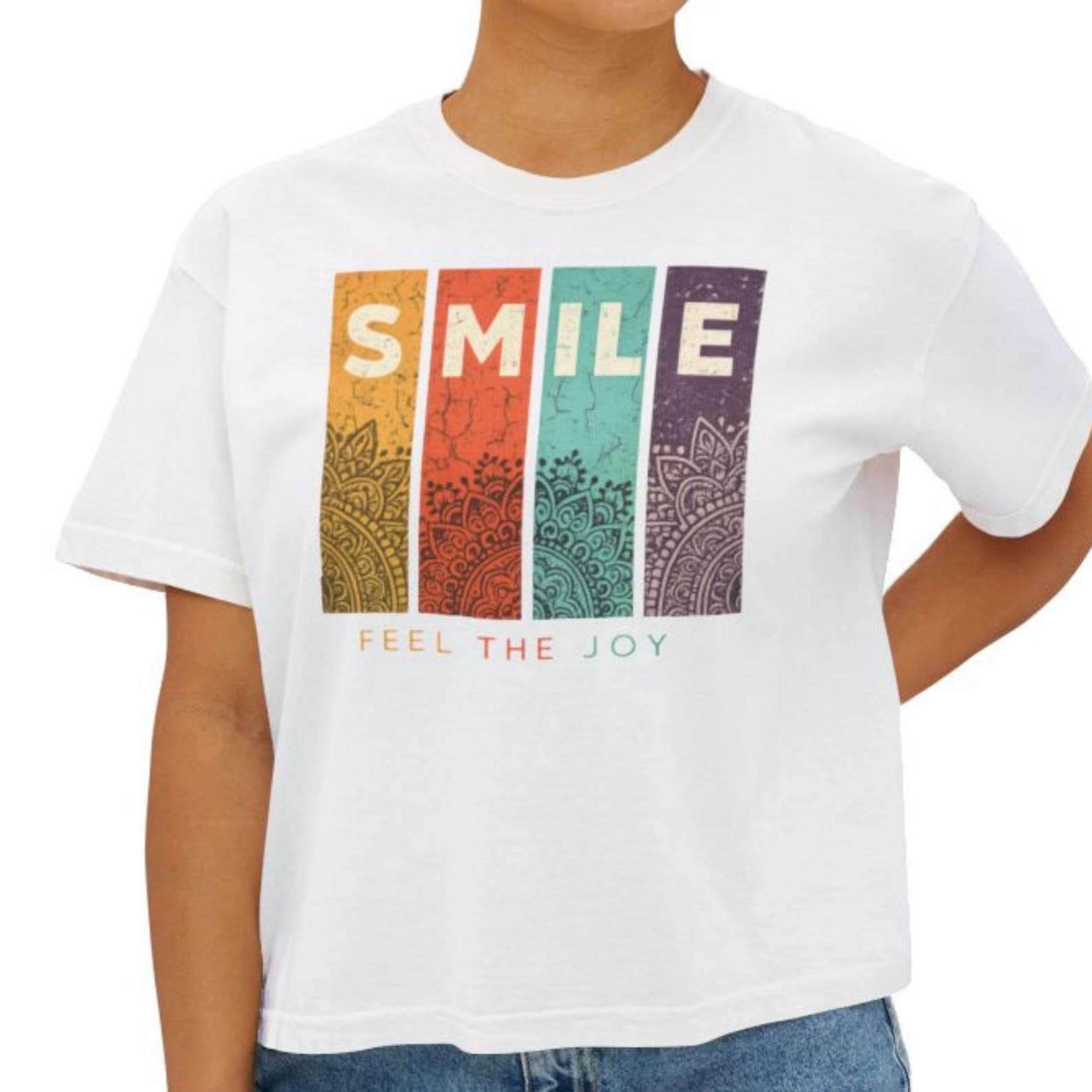 SMILE retro block floral feel the joy Tee | Boxy T-Shirt S