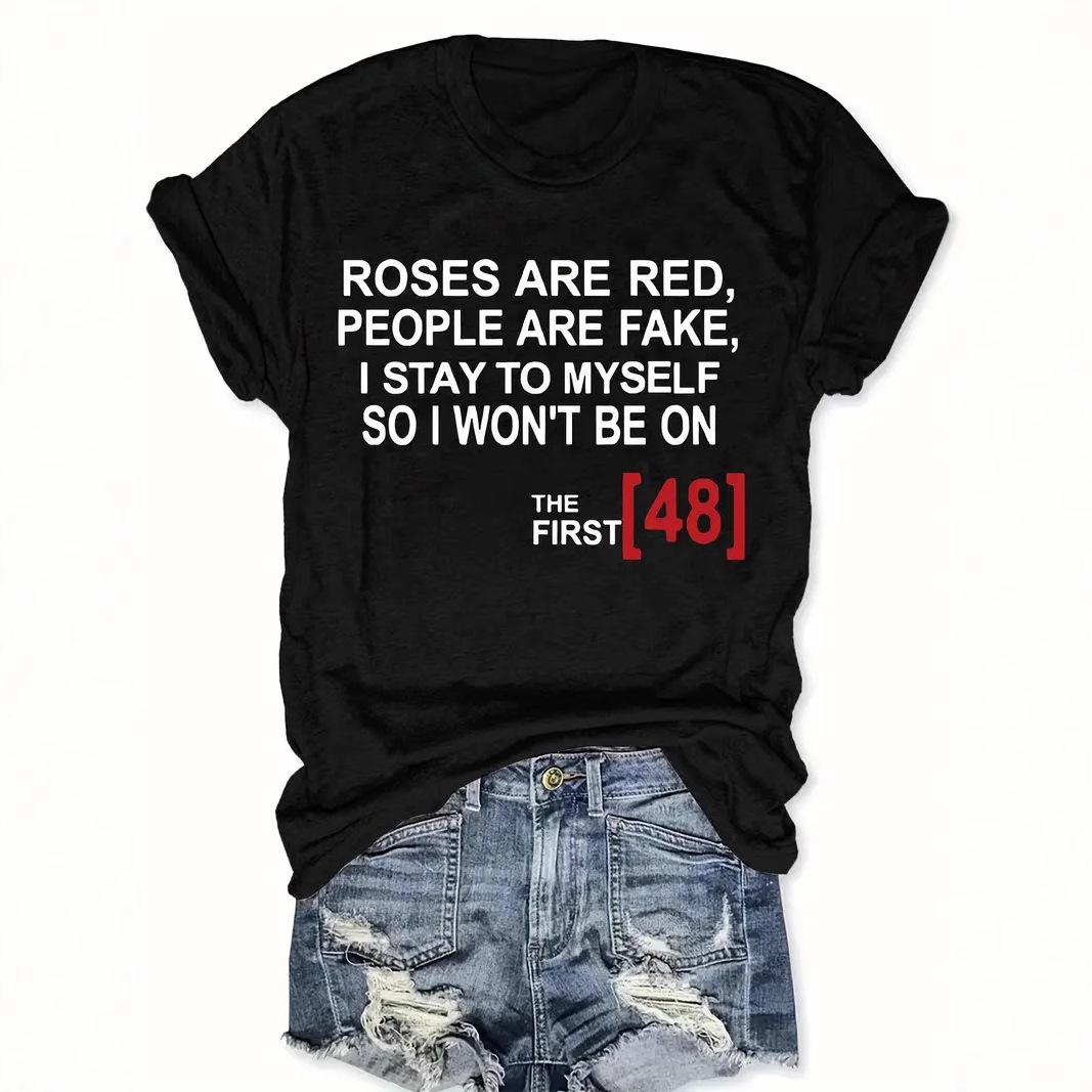 

Unisex Plus Size Red Rose Print Short Sleeve Round Neck T-Shirt 3XL