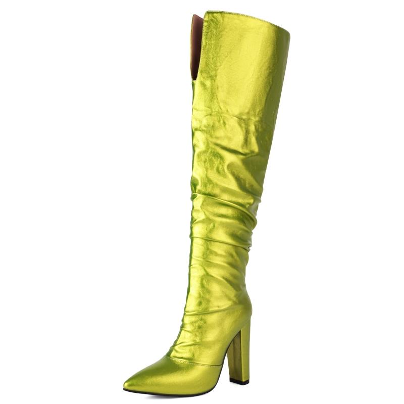 Western High Boots for Women 2024 Winter Knee High Boots Pointed Pink Blue Silver Heels Casual Long Shoes Female Large Size