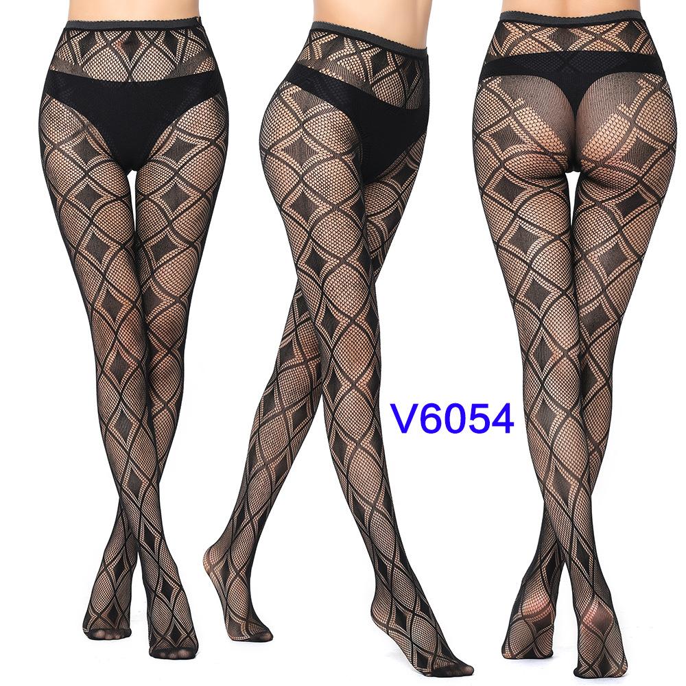 Warp Knitted Seamless Trend Jacquard Fishing Net Socks, Little Love Tiger Pattern Grid Black Stockings