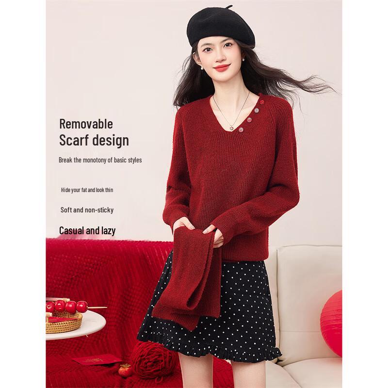 Women s Detachable Scarf Knit Sweater One Size