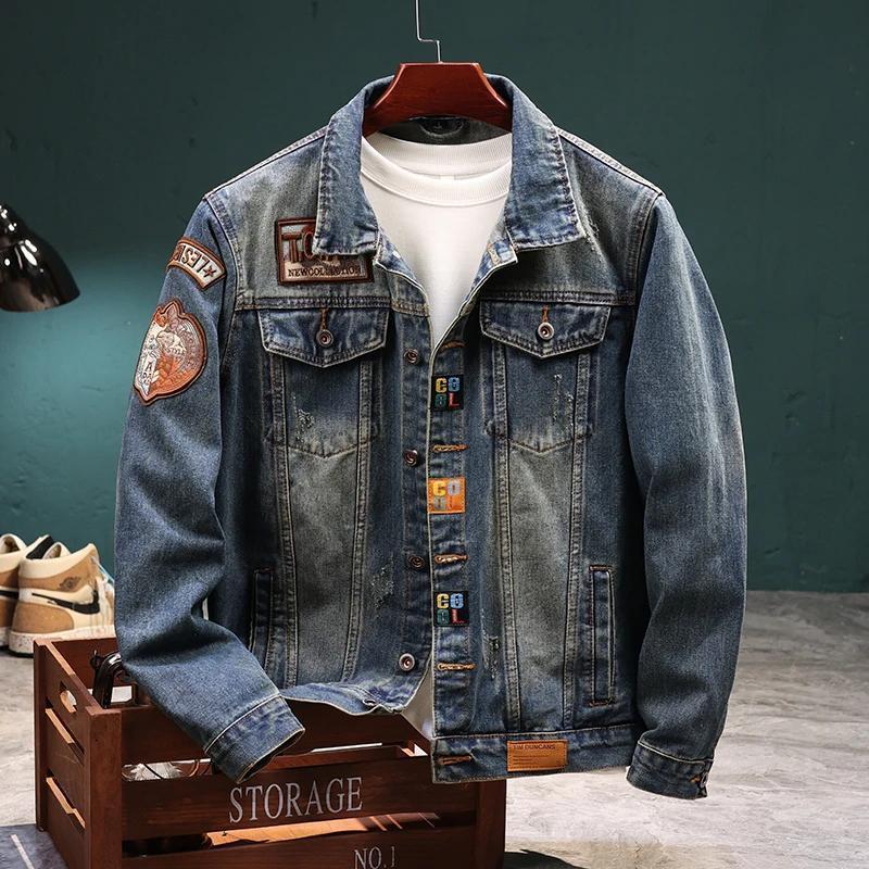 Men's Retro Winter Denim Jacket with Lambswool Lining - Trendy, Handsome, and Warm Cotton Outerwear
