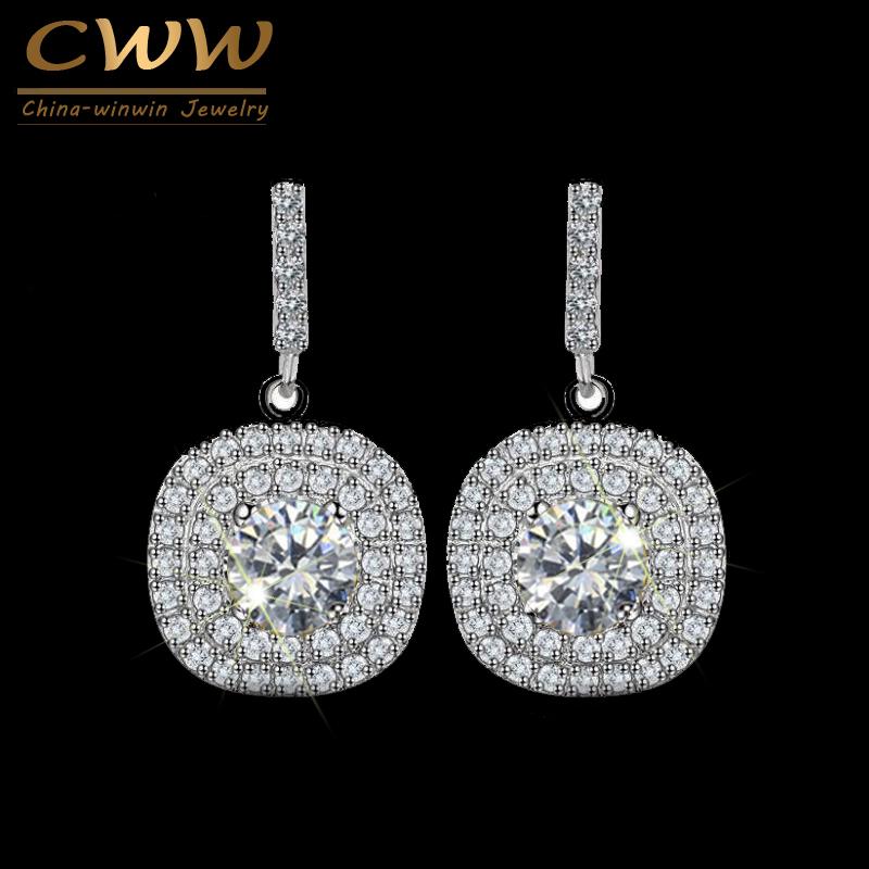 Ircons Mirco Paved Full Cubic Zirconia Square Shiny White CZ Stone Dangle Drop Earrings for Women Classic Chic Jewelry CZ045