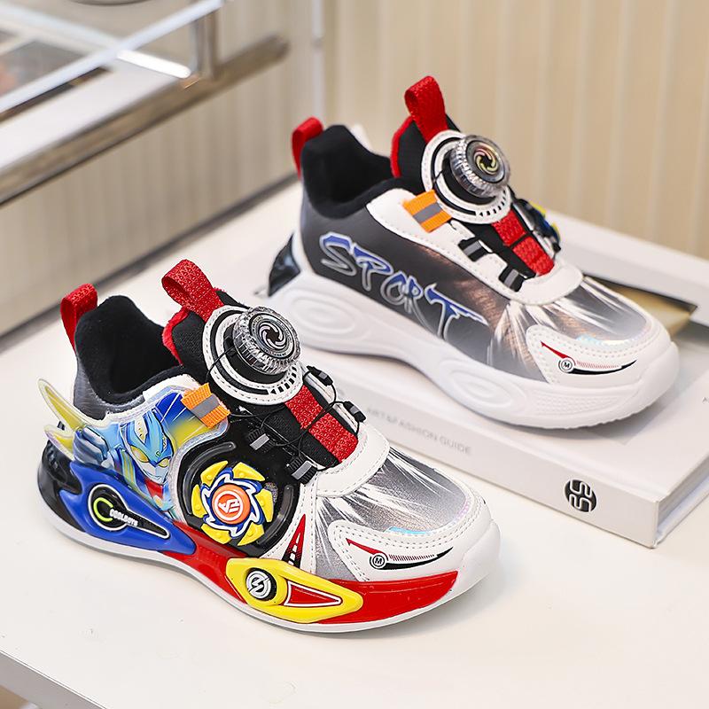 

Children s sports shoes spring and autumn new boys rotating button cartoon dad shoes fashion school running shoes velvet 30 красный