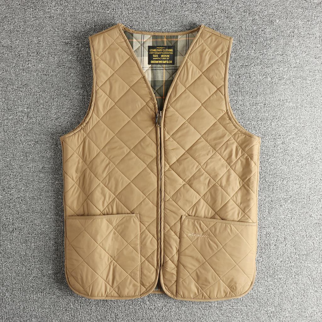 Giacca gilet da uomo Ami color kaki con olio e cera a rombi, trapuntata, calda e confortevole, giacca casual autunnale e invernale