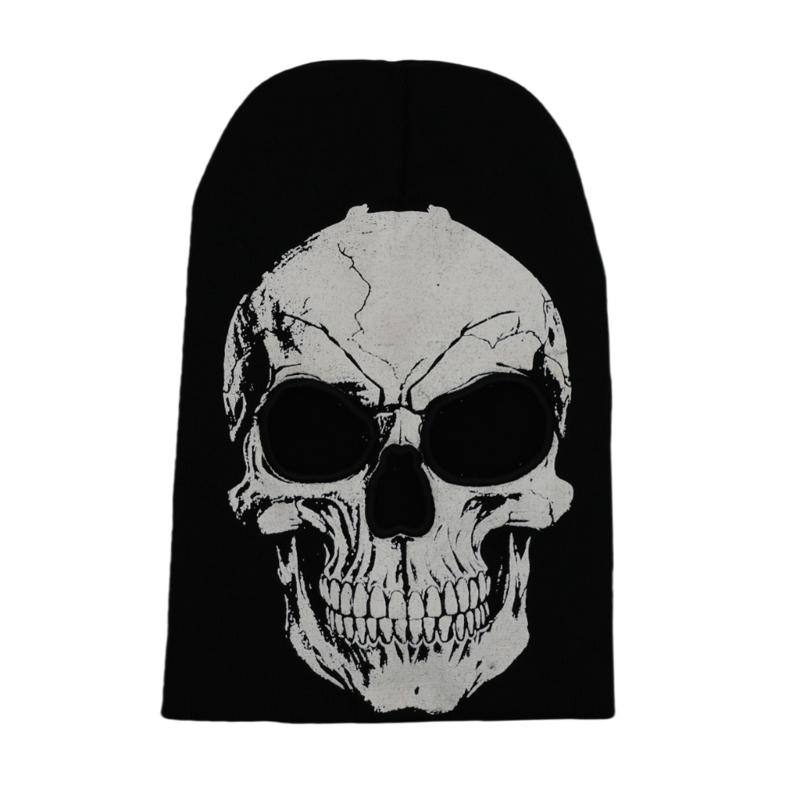 

Halloween Skull Knitted Hat Soft Acrylic Adult Unisex Face Mask Hat Headgear For Costume Parties Outdoor Activity 1 чёрный