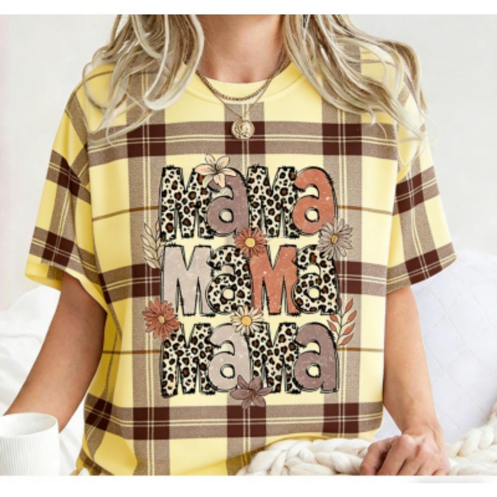 Funny Striped Flower Leopard Mama Print Kids Short Sleeves T-Shirt Loose Casual Summer Outdoor Street Boy and Girl Tees Tops