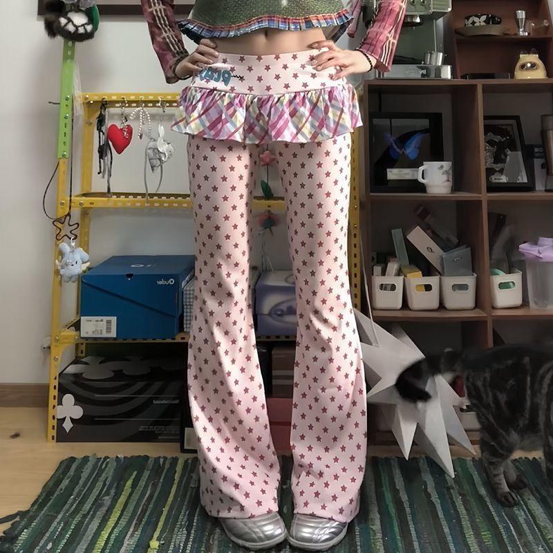 RogueWave Dames Y2k Lange Broeken Nep Twee Delen 2000s Kpop Mode Gyaru Lage Taille Wijde Broek Skinny Zoet Harajuku