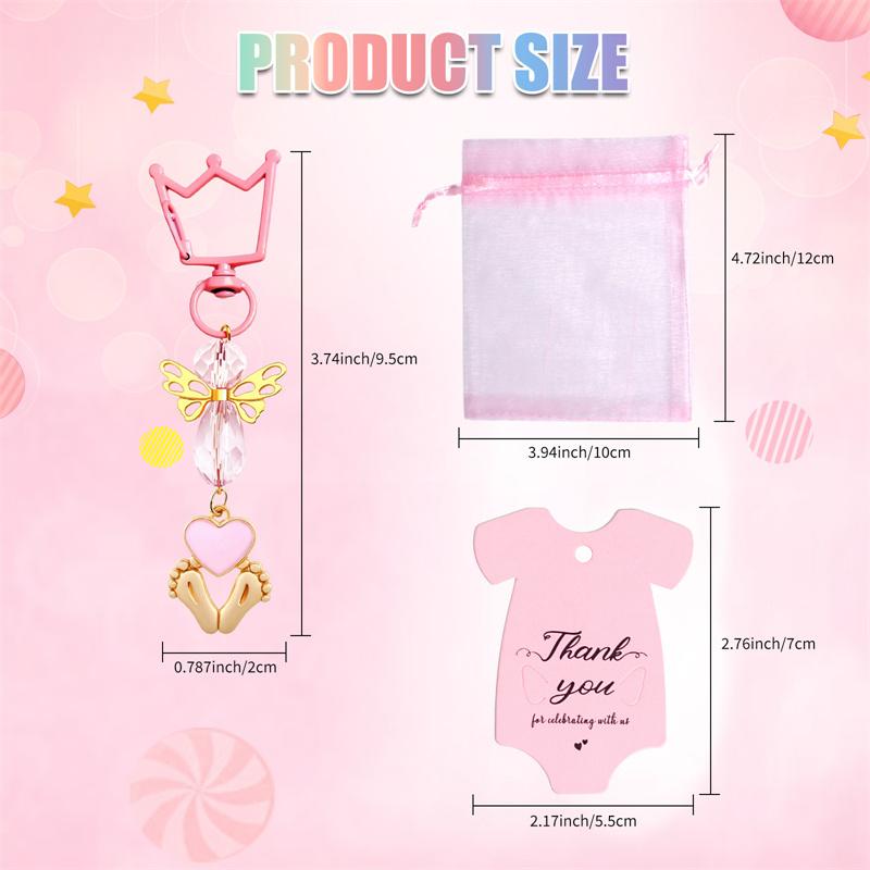 20 Sets Baby Shower Party Favors Include Baby Shower Angel Keychains Thank You Card Organza Bag For Baby Shower Birthday Party