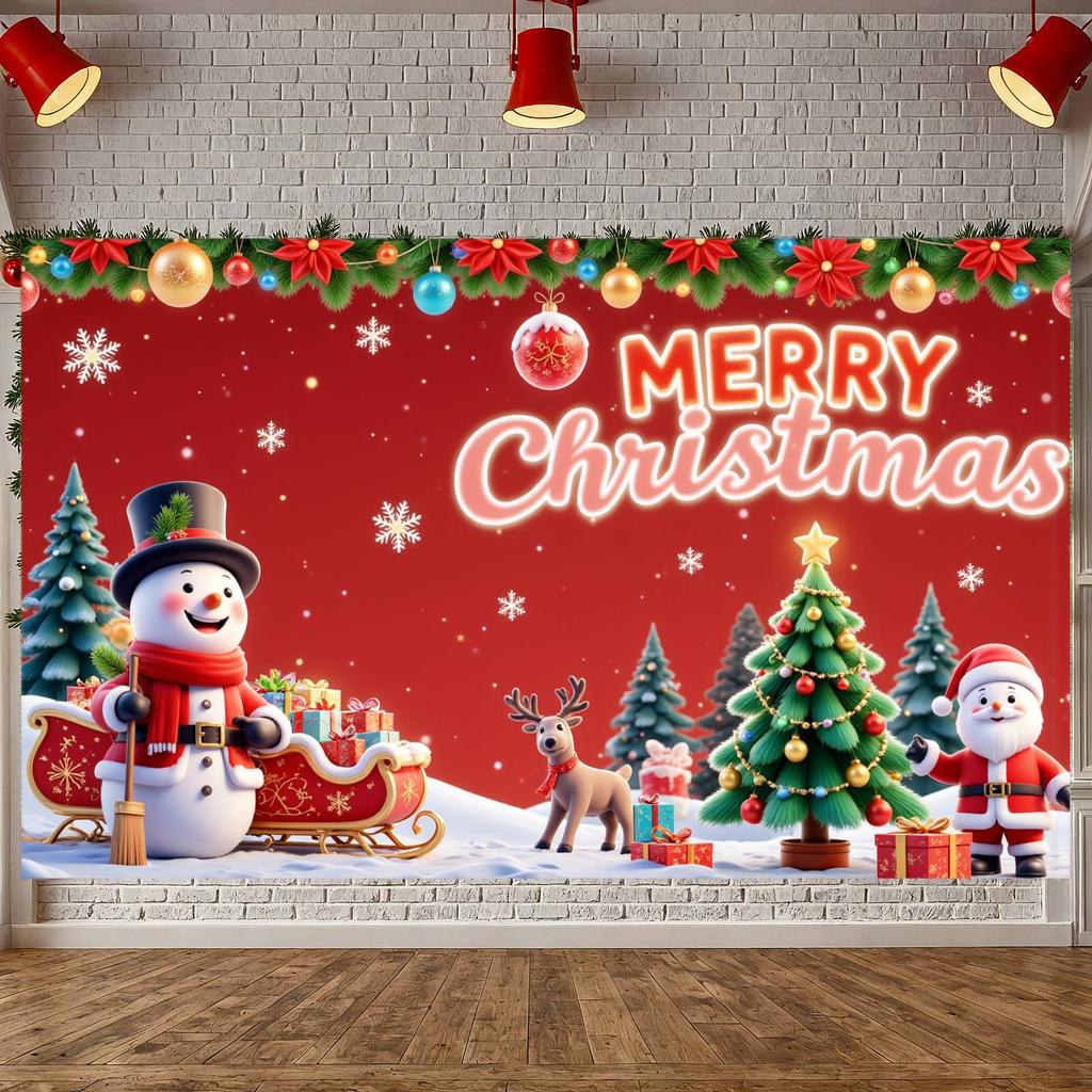 Christmas Decoration Banner Red Background Festive Banner Merry Christmas Banner Snowman Design For Office Party Christmas Party