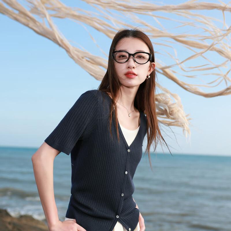 Sancai Plus Size Linen Acetate Blend Faux Two-Piece Knit Top