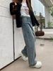 JINJUDUO Loose Fit Wide Leg Denim High Blue Size M Women's Pants, Waist, Stylish, Gray, Spring/Summer/Autumn,