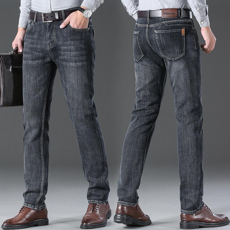 Nové pánské zateplené a zesílené teplé džíny na podzim a zimu elastické Slim rovné univerzální džínové kalhoty