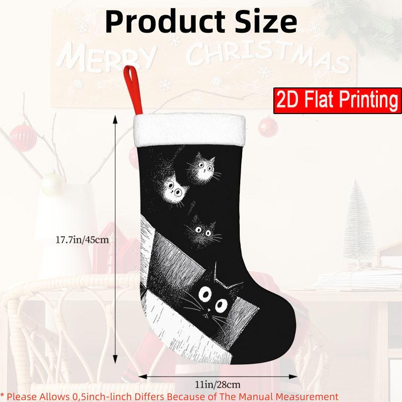 Christmas Decoration Fireplace Hanging Stocking One Piece of Black And White Kitten-Themed Christmas Socks, De