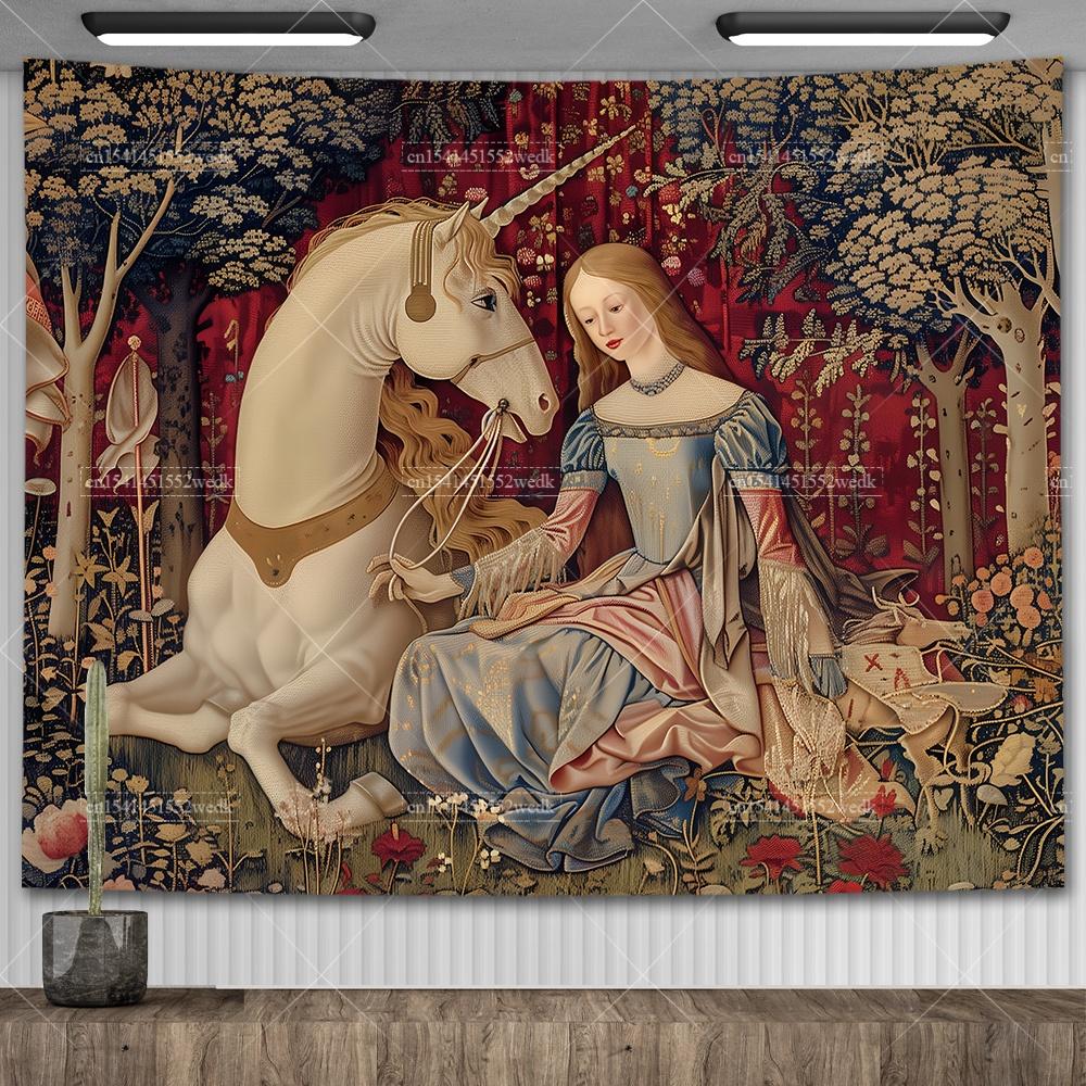 Lady And The Unicorn Tapestry Medieval Tapestry Wall Hanging Printed Home Decor Tapestries Background Room Covering For Bed