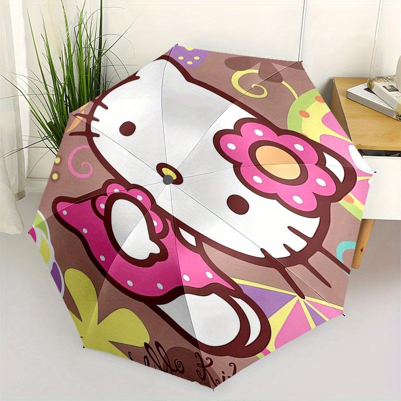 Hello Kitty,Floral Automatic Folding Umbrella-Simple 8-Rib Design, Bright Cartoon Pattern, Durable Iron Frame, Suitable For Travel, Outdoor,