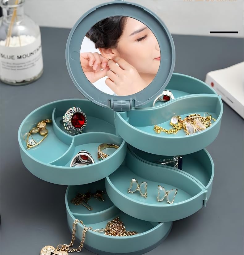 Rotating Jewelry Storage Box Multi Layer Earring Necklace Organizer Dustproof Small Jewelry Holder