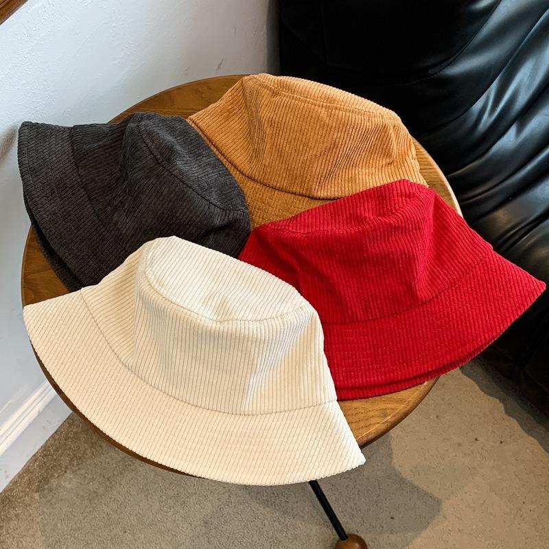 Corduroy hat embroidery autumn and winter bucket hat men's versatile thermal basin hat bucket hat tide