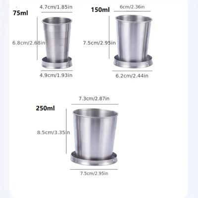 Portable Stainless Steel Folding Cup 70ml / 150ml / 250ml for Outdoor Travel, Foldable and Stretchable for Hiking and Camping