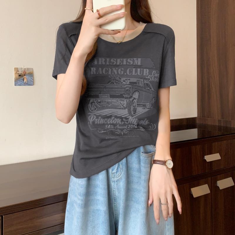 Summer pure cotton Short Sleeve T-Shirts for Women harajuku letter print Simple Casual slim Soft All-Match y2k Tops Tees Fashion