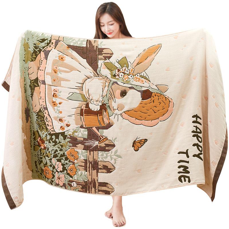 80x160 см Милое мультяшное чистое хлопковое марлевое банное полотенце, жаккардовый рисунок с животными, супер впитывающее, мягкое, удобное, большое полотенце для домашнего использования в любое время года Camel