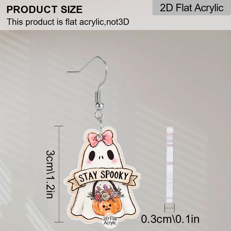 2D Flat, 1 Pair/2 Pairs Halloween Ghost and Pumpkin Flower Basket Acrylic Earrings Halloween Earrings Trendy Female Earrings Holiday Party Gifts