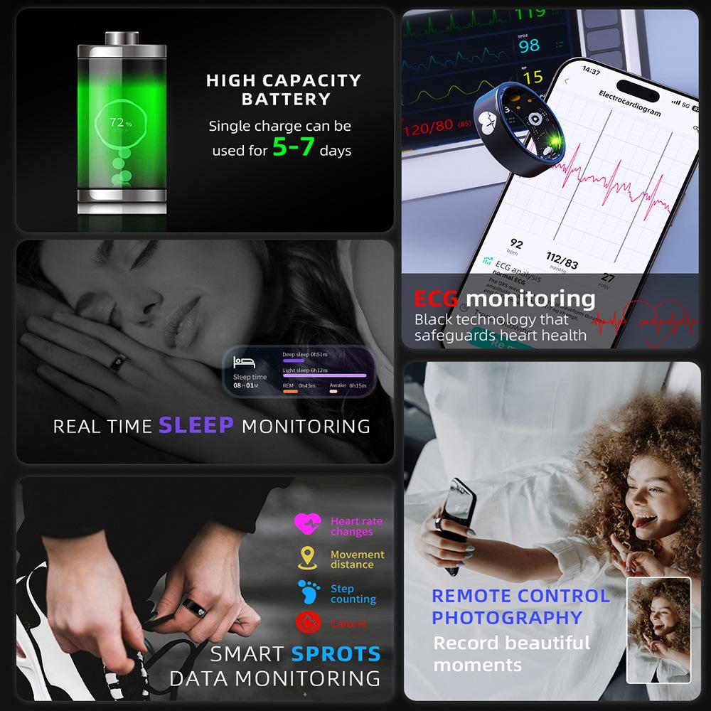 Smart R30 Health Ring: ECG, Body Temp, Heart Rate, Blood Oxygen, Sleep & HRV Monitoring