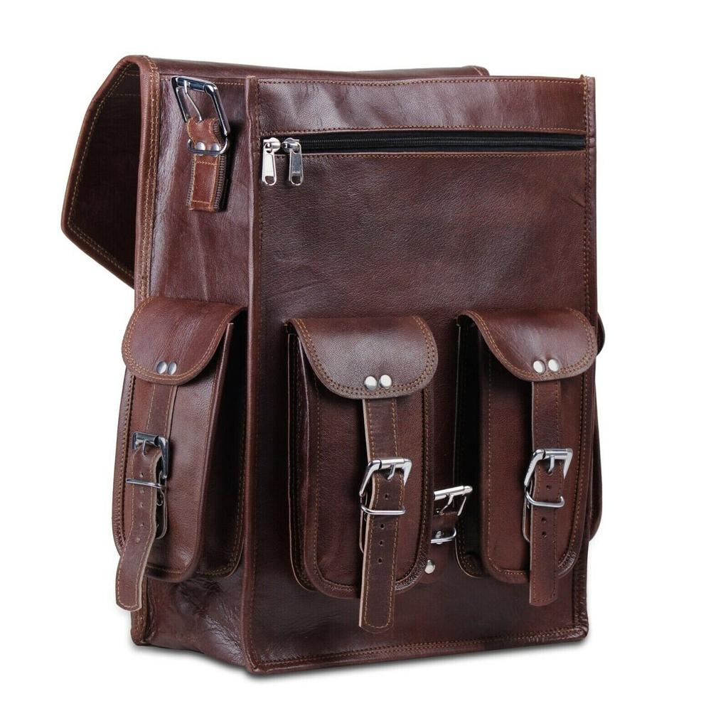 Herren Damen Vintage Braun Echtleder Rucksack Tasche Laptop Satchel Rucksack