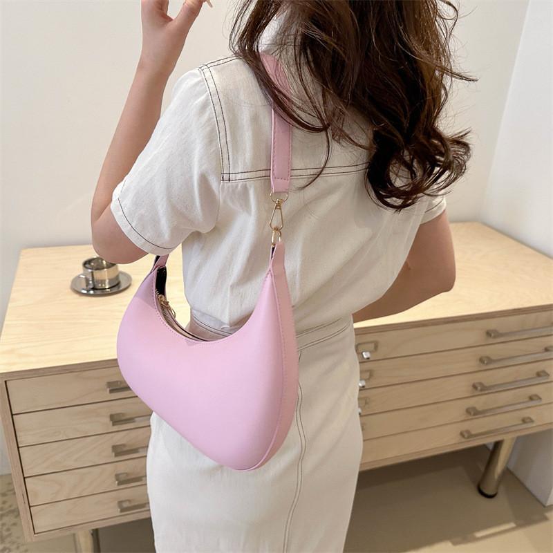 Stylish Mid-sized Crescent Handbag For Women 2024 Simple Urban Pu Leather Bag