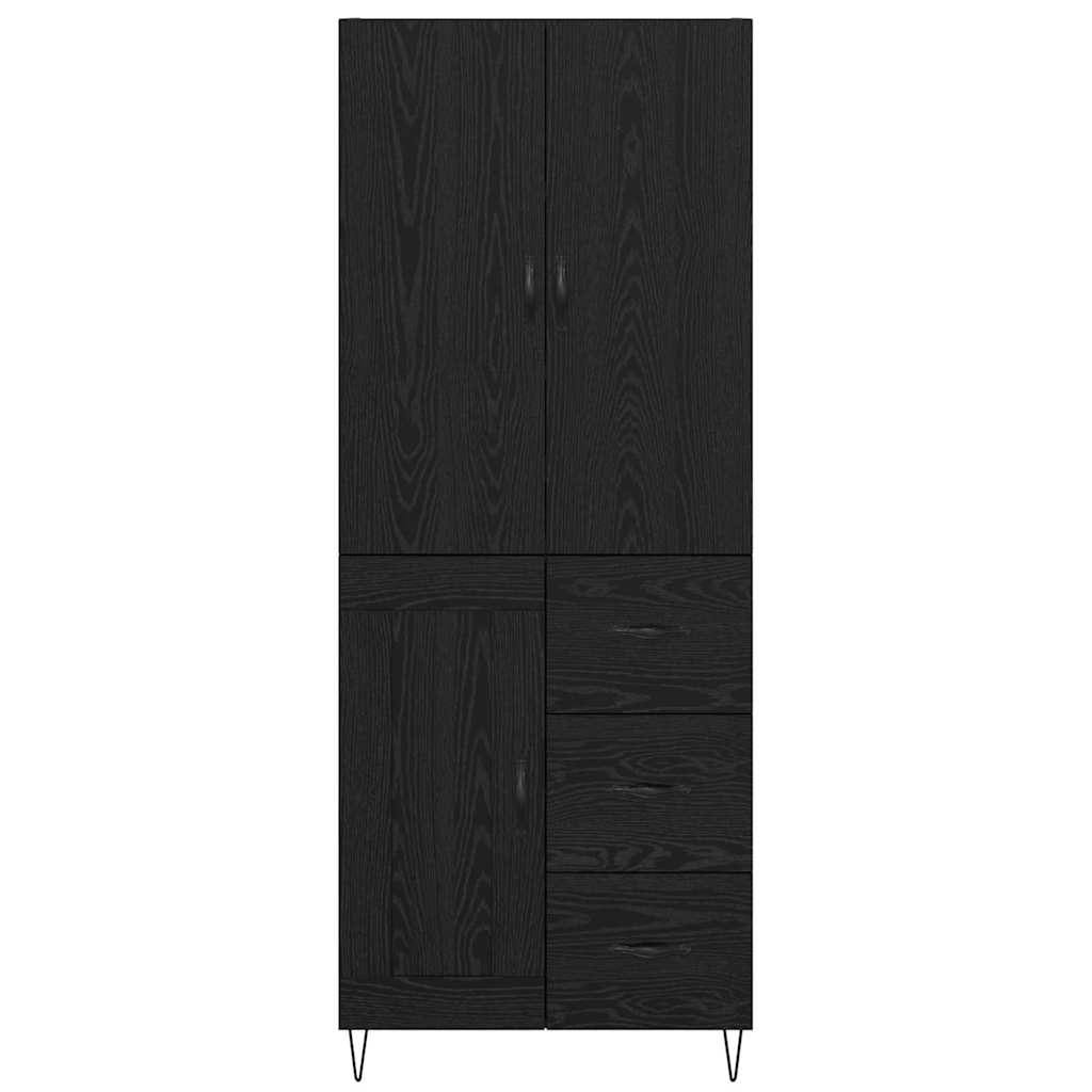 Highboard 2 pcs Black Oak Effect Engineered Wood and Glass
