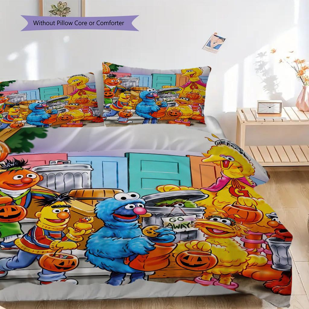 1PC Sesame Street pattern Bedding Quilt Set Quilt Cover Pillowcase Home Decoration Birthday Gift (1 * duvet cover + 2 * pillowcase, without core)