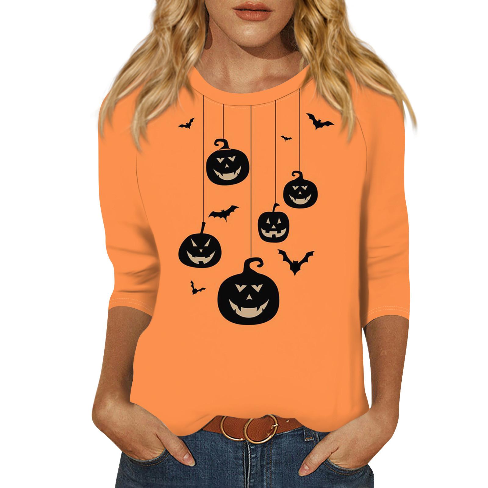 

Жіночий модний повсякденний топ з принтом і круглим вирізом з рукавом реглан 3/4 XL помаранчевий