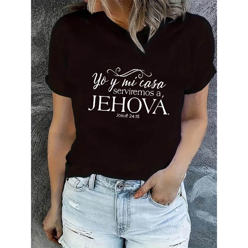 

Women s Jehovah Print T-Shirt Crew Neck Short Sleeve Casual Summer Holiday Top 4XL чорний