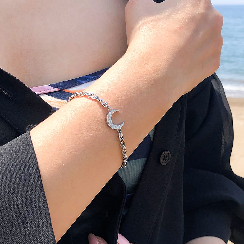 Hawaiian Jewelry Crescent Stainless Pink Gold [JULAISU] Bracelet, Moon, Women's, Men's, Scroll, Wave, Hypoallergenic, Surgical, Steel, Gift,