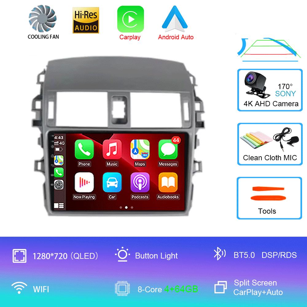 Android 14 Car Radio Carplay For Toyota Corolla 10 E140 E150 2006 - 2013 Navigation GPS Stereo Unit Android Auto No 2din 5G Wifi