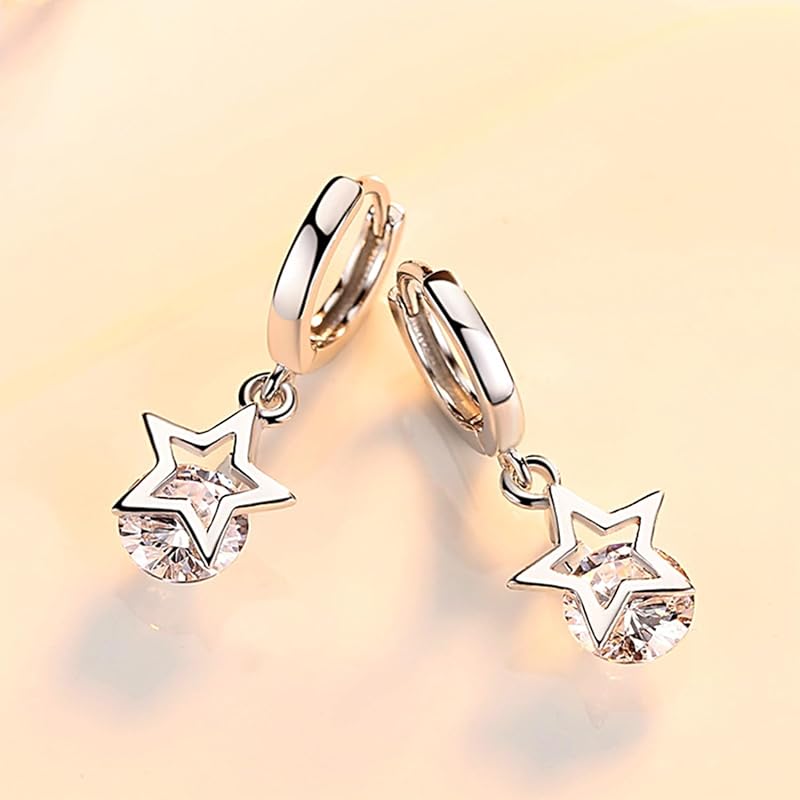 Zoomers Earrings Swaying Star White Silver Hoop Earrings Catchless Zirconia Platinum Plated Popularity Cute South Korea Fashion Accessories