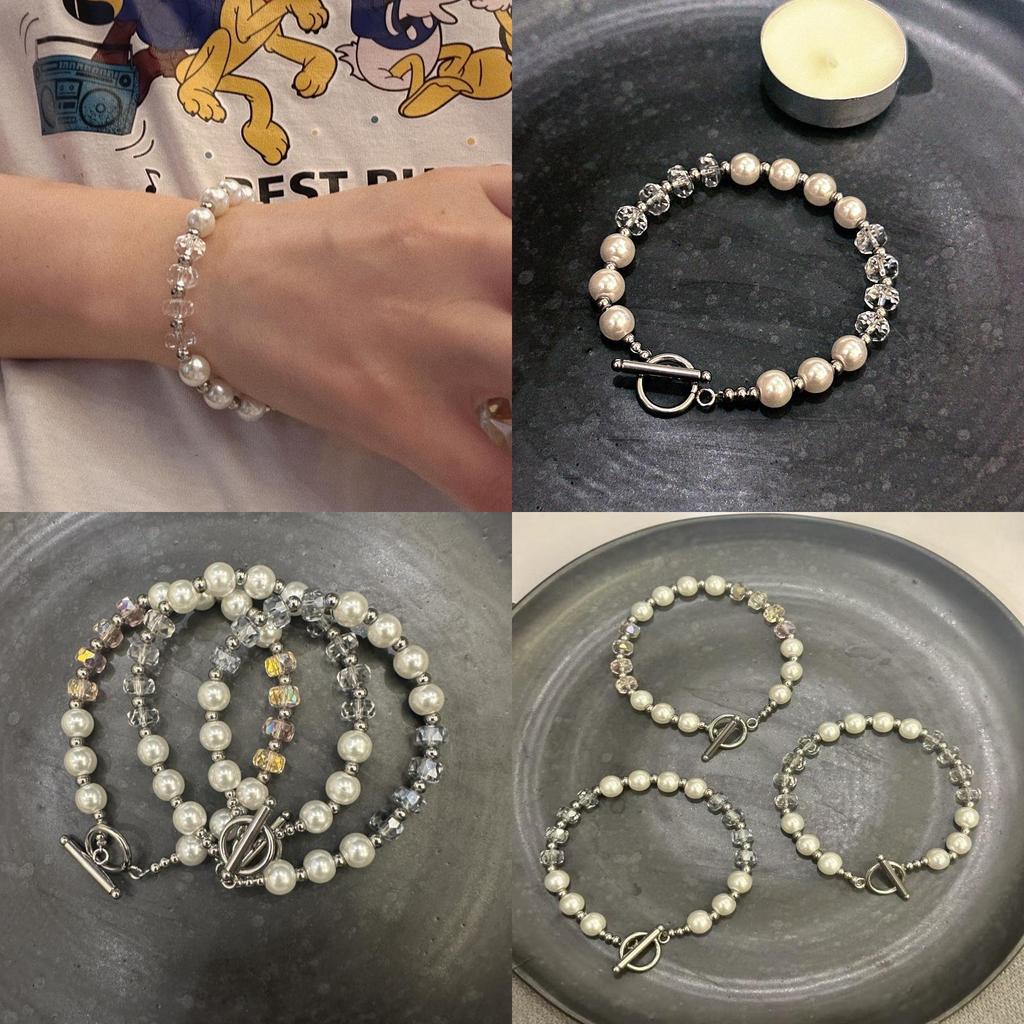 Geometric Style Handmade Pearl Bracelet With Colorful Crystals For Summer Gift Giving