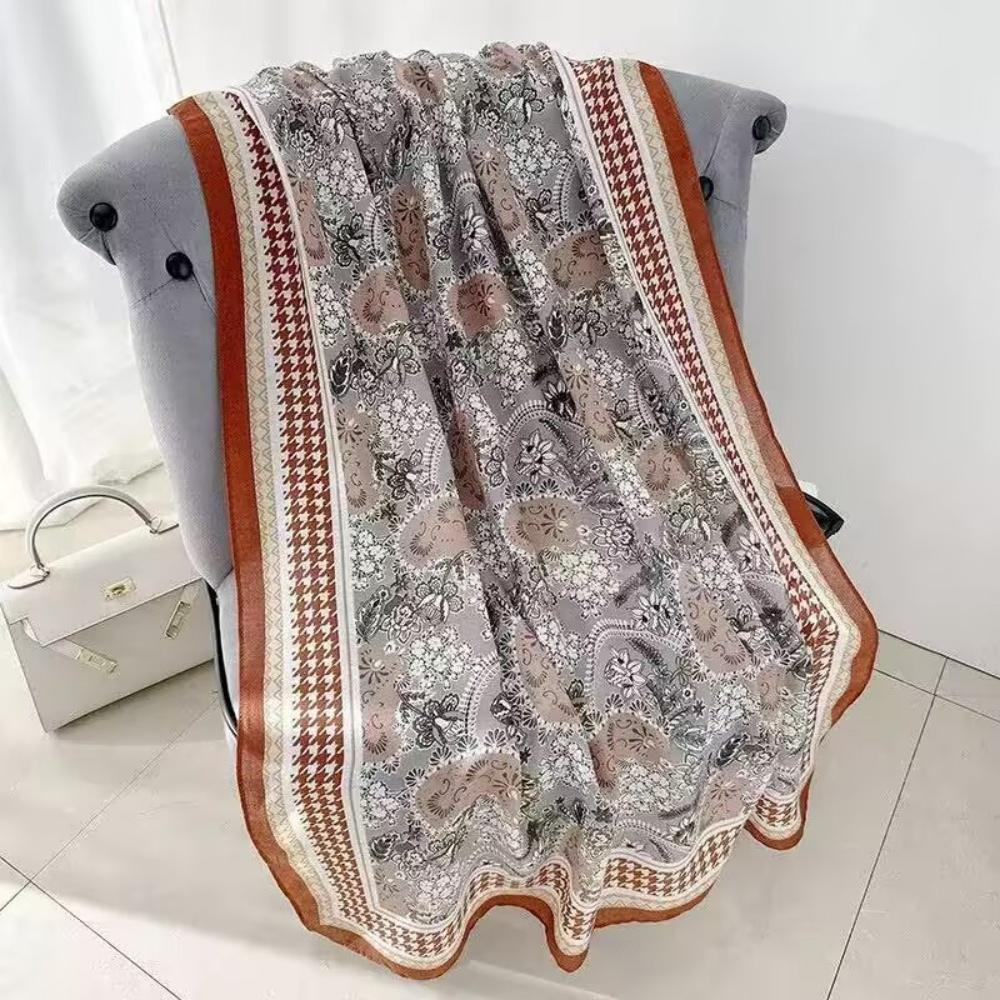180X85Cm Retro Cashew Flower Scarf Women'S All-Season Cotton And Linen Feel Large Scarf Warm Sun Protection Neck Shawl Hijab