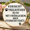 2D Vlak 1 Stuk Houten Duitse Hond Waarschuwingsbord, Rond "Vorsicht Freilaufender Hund" Deur/muur Hanger, Grappig Hondenliefhebber Decor voor Duitstalige Gezinnen