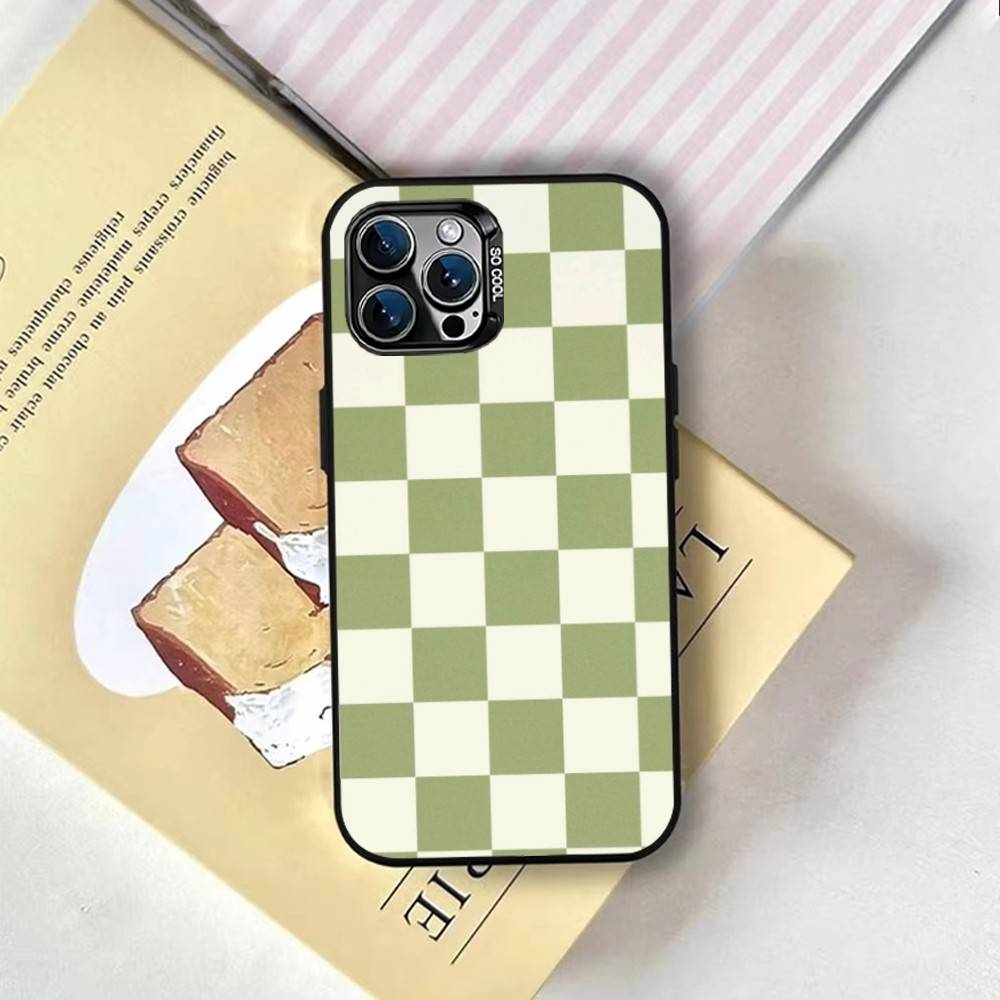 Green & Orange Check Phone Case For iPhone 17,16,15,14,13,12,11 Plus,Pro Max,XS,Colorful Silver Black Cover