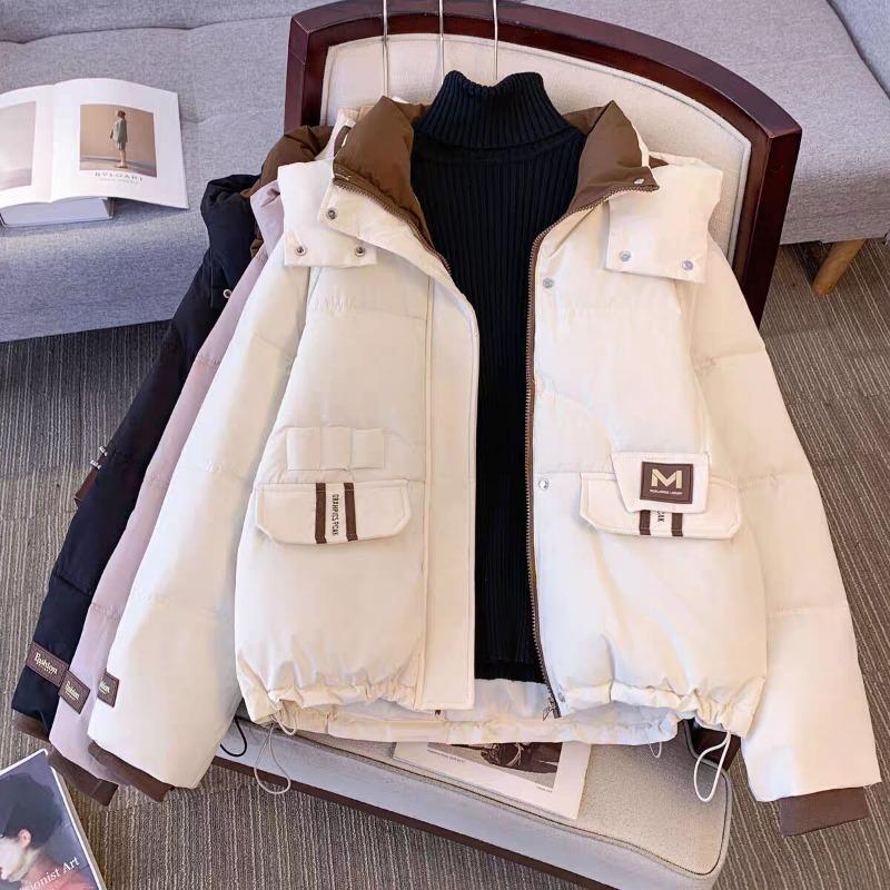 Fashion Hooded Down Jacket Short Loose Fit Winter Thickened Coat Women Oversize Warm Cotton Padded
