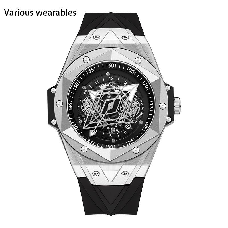 New Quartz Hollow Men's Watch Fashion Trend Cool Creative Men's Watch Calendar Silicone Watch