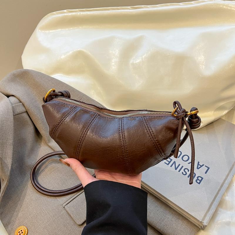 Faux Leather Moon Shape Shoulder Bag for Women Fashionable Crossbody Bag with Knotted Handle Design