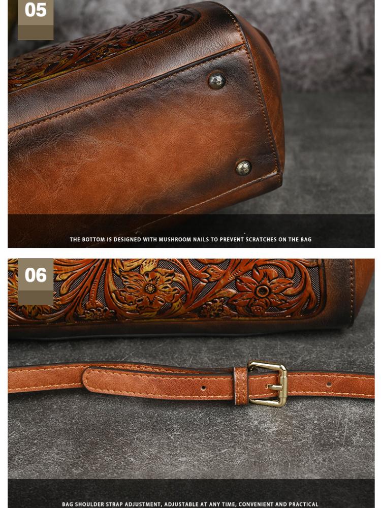 Johnature Luxury Handbag Vintage Handmade Leather Carved Women Bag Versatile Female Shoulder & Crossbody Bags