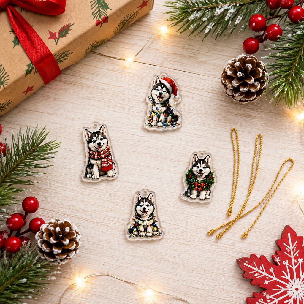 Collectible Christmas Acrylic Hanging Ornament - 2D Flat Dog Pendant